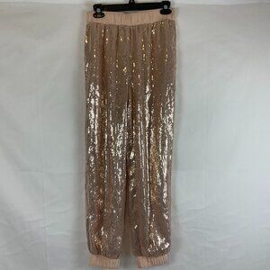 Hours Pants Blush Pink M Sequins Elastic Waist Jogger Pockets